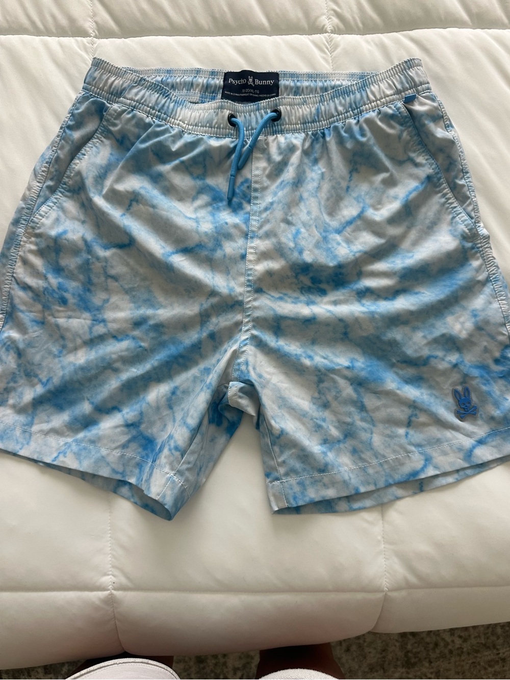 Psycho Bunny Blue & White Tie-Dye Kids Swim Trunks